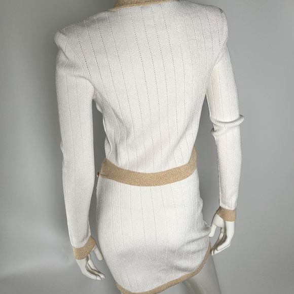 Authentic Balmain Off White Gold Ribbed Knit Mini Skirt  40 8 - Picture 7 of 7